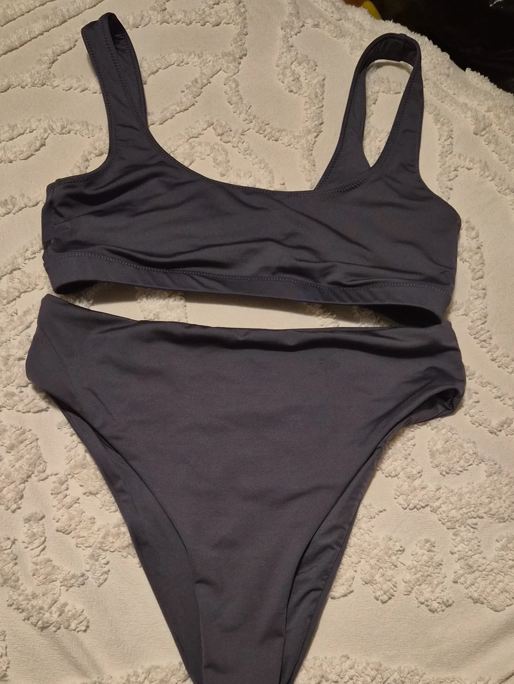 SKIMS Two-Piece Swim Set with Matching Skirt | Gray | Size Medium | NWOT